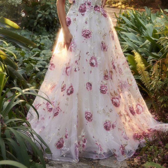 NEW LONG OFF THE SHOULDER STRAPLESS TULLE DRESS WITH REMOVABLE SLEEVES AL A1133 - Picture 6 of 11